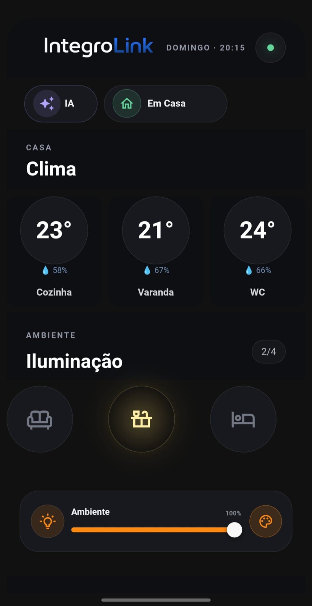 Interface principal da habitação IntegroLink